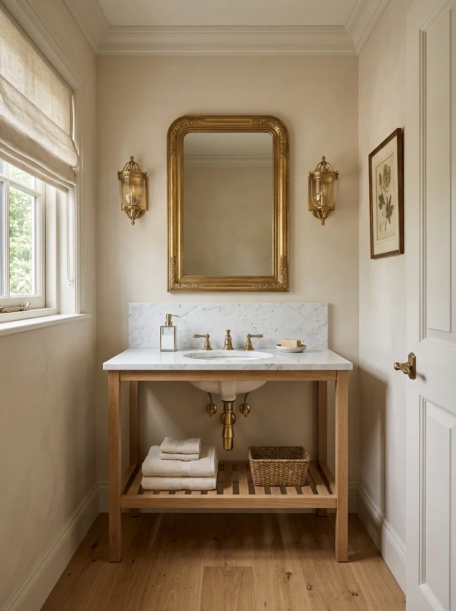 Narrow Console Vanity With Elegant Traditional Styling