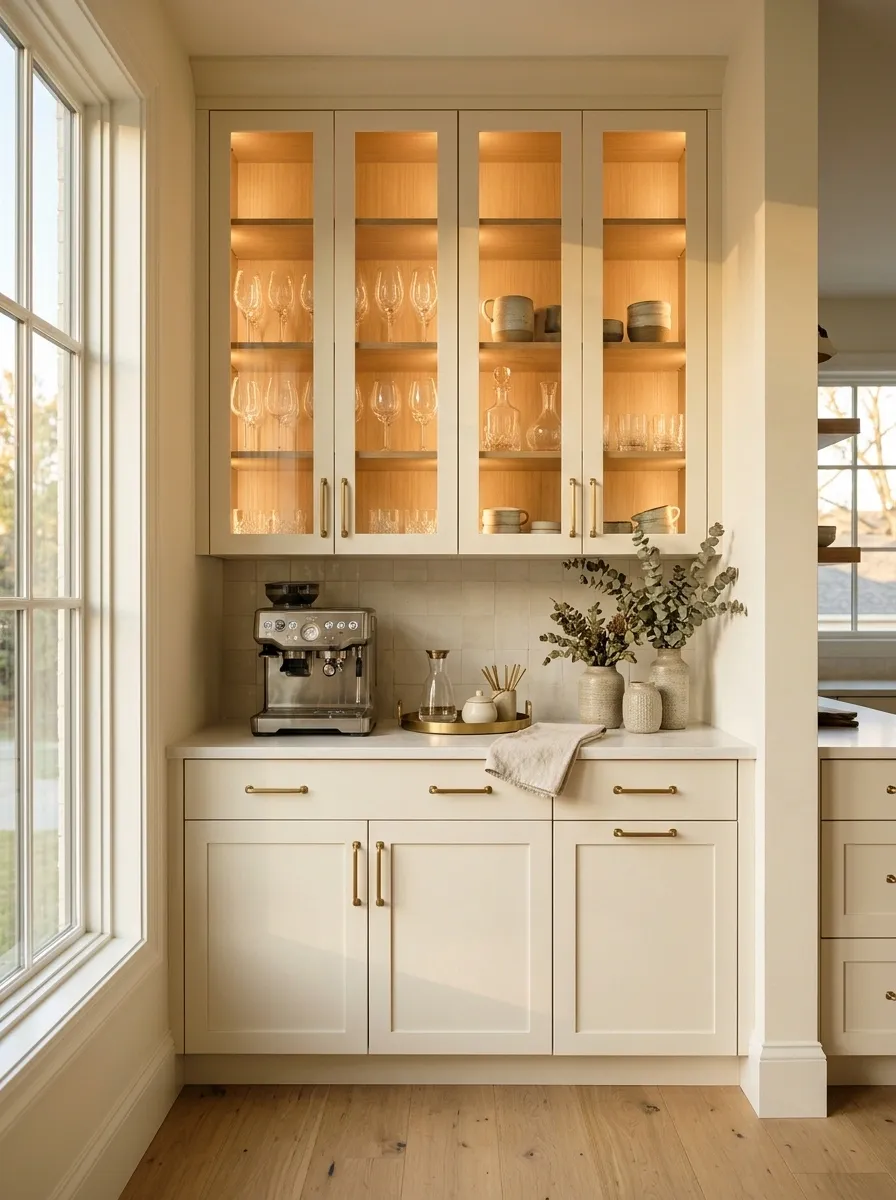 Narrow Corner Bar With Glass-Front Cabinets