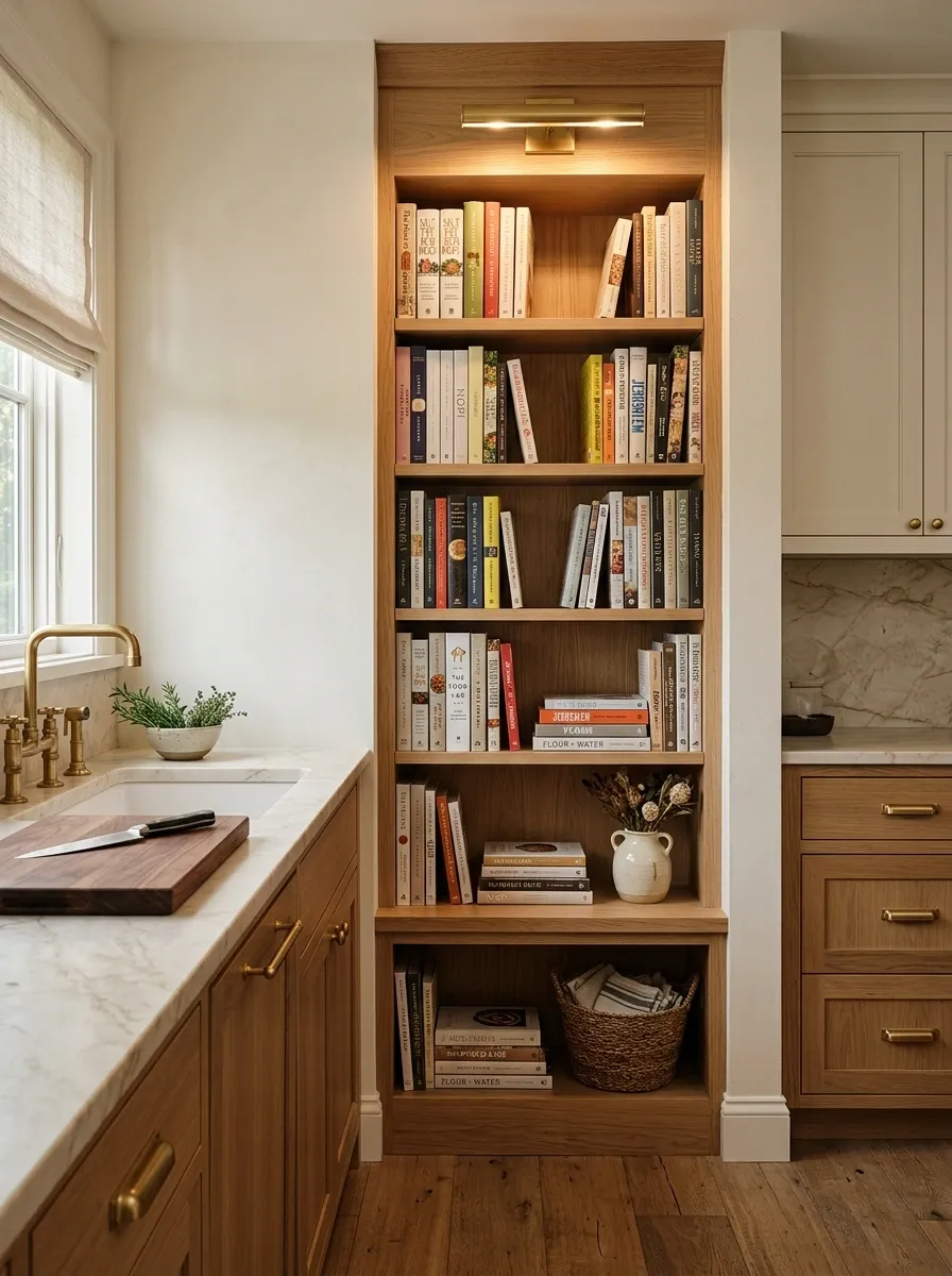 Narrow Corner With a Built-In Cookbook Library