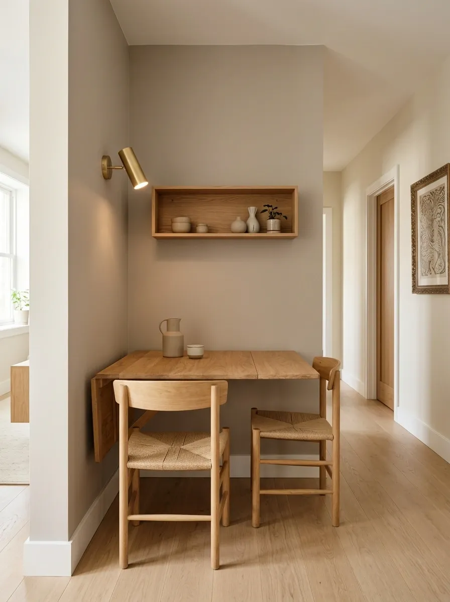 Narrow Dining Room With Wall-Mounted Drop-Leaf Table