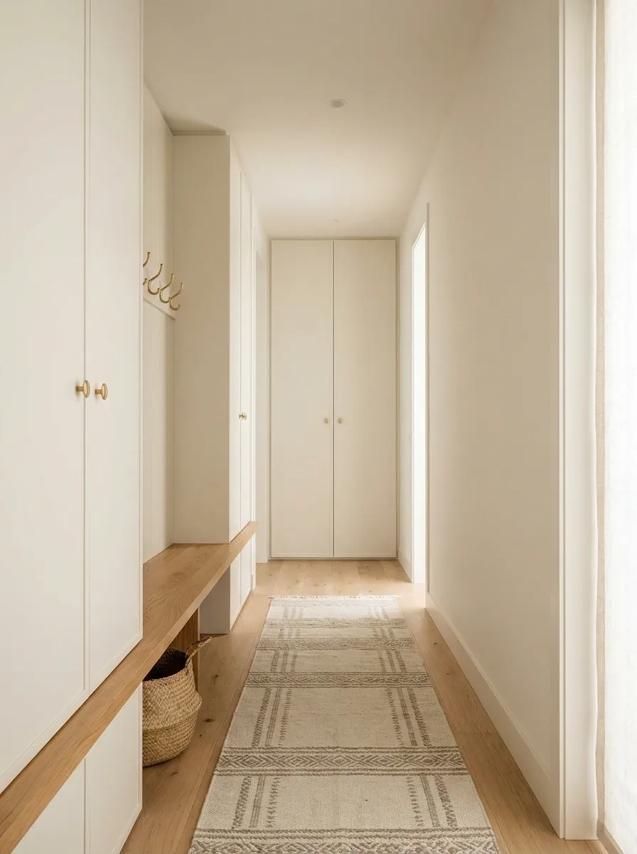 Narrow Entryway With a Built-In Coat Wall That Stays Visually Light