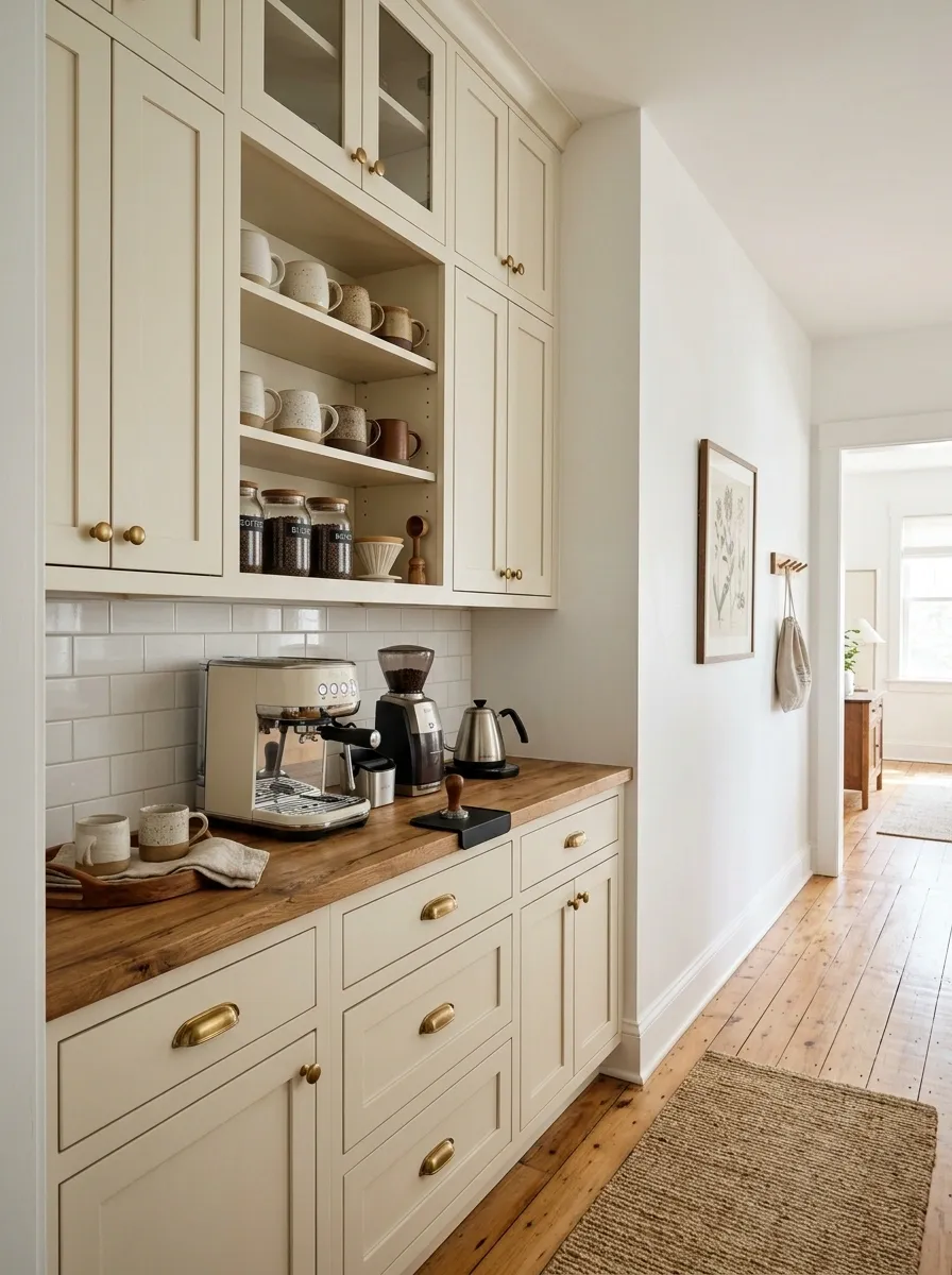 Narrow Hallway Coffee Bar With Vertical Storage