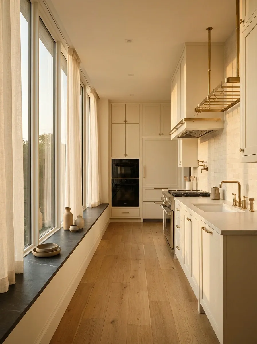 Narrow Kitchen With a Full-Length Window Wall