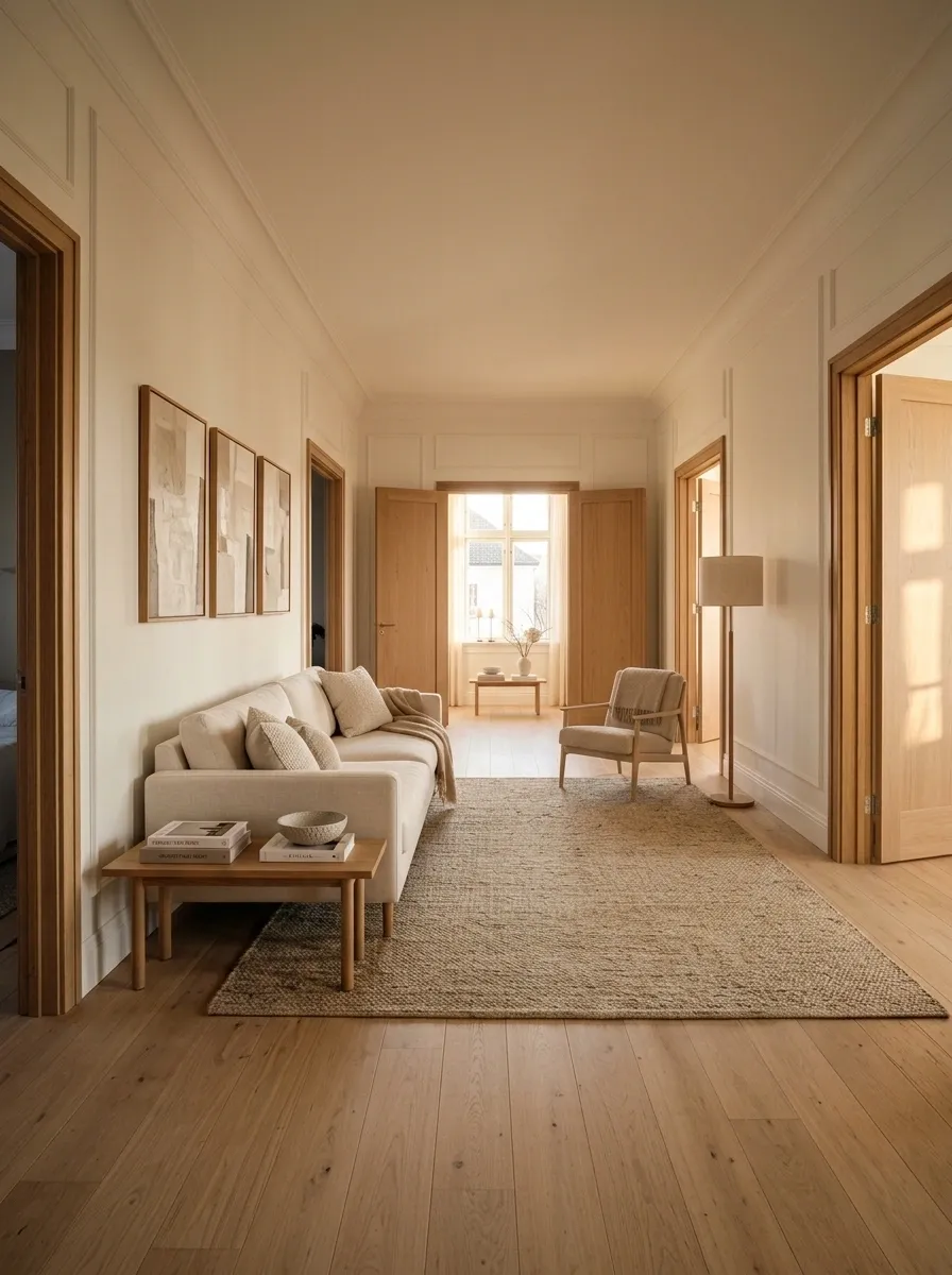 Narrow Living Room With a Linear Furniture Arrangement