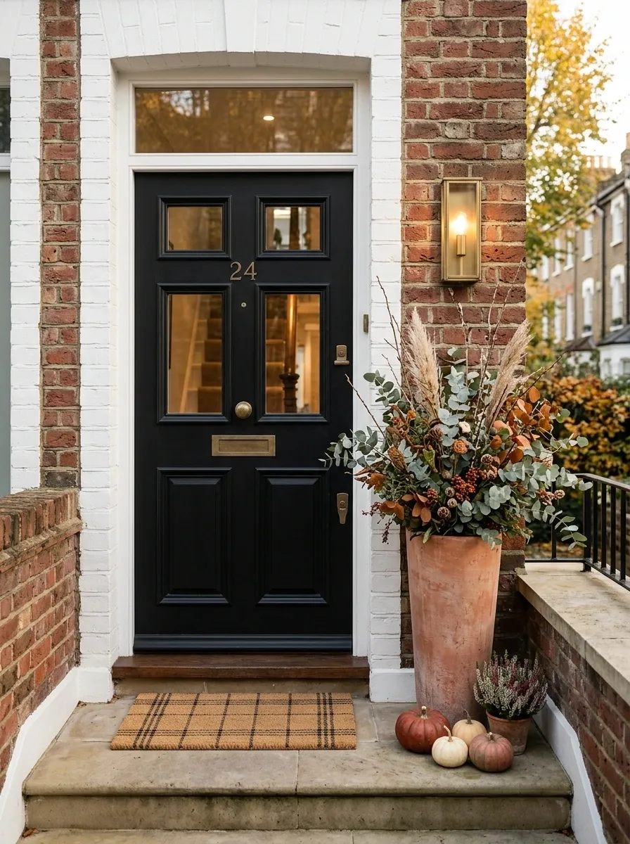 Narrow Townhouse Entry With Vertical Seasonal Styling