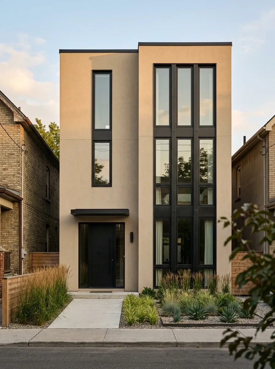 Narrow Urban House With Tall Vertical Windows