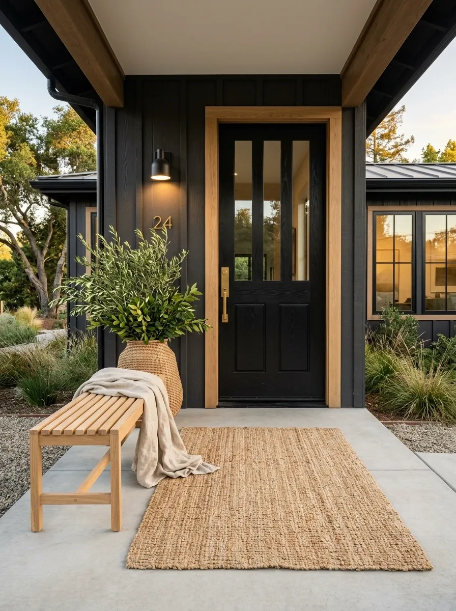 Natural Flatweave Rug With Black-and-Wood Contrast