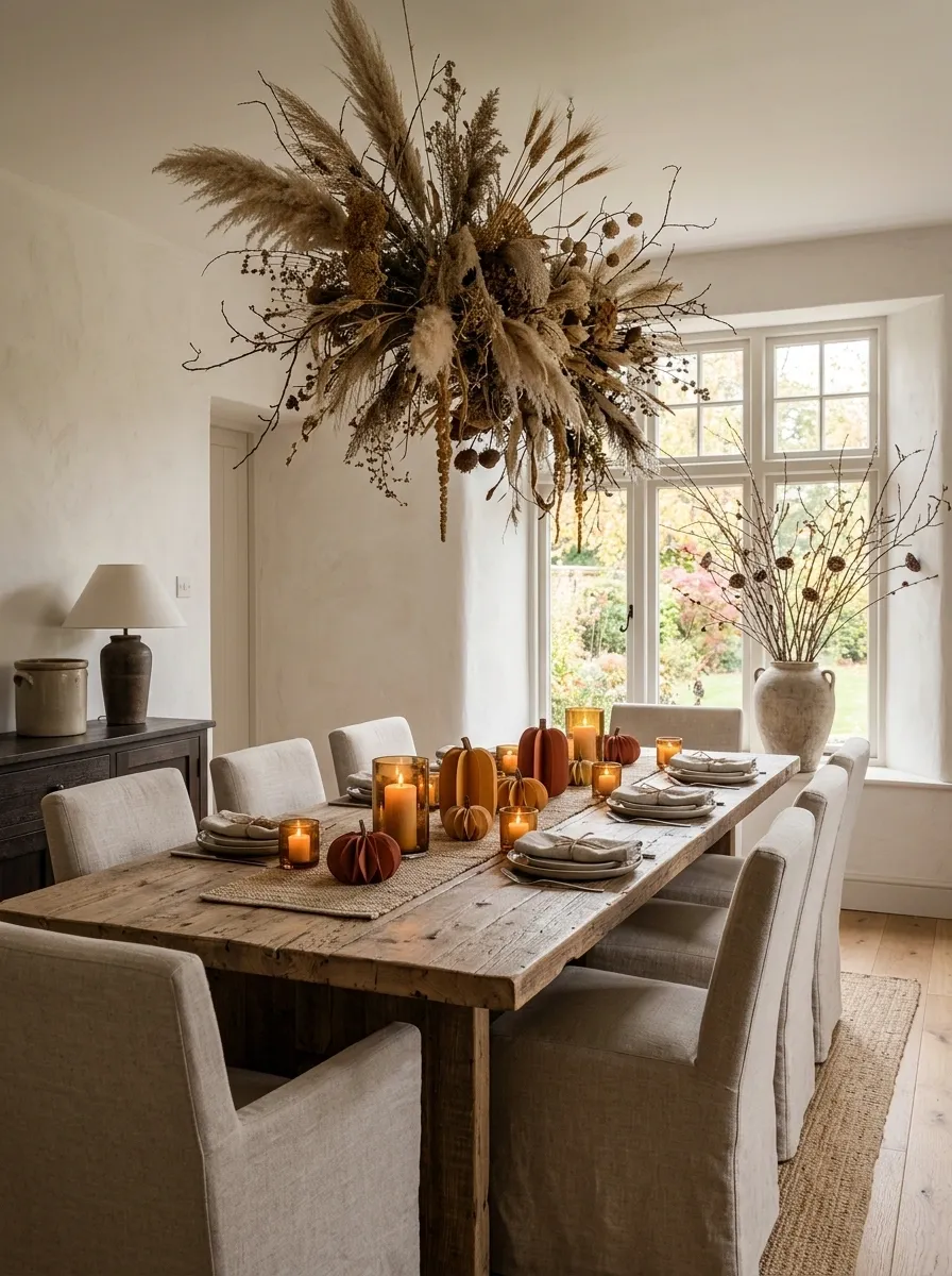 Natural Harvest Dining Room With Handmade Hanging Decor