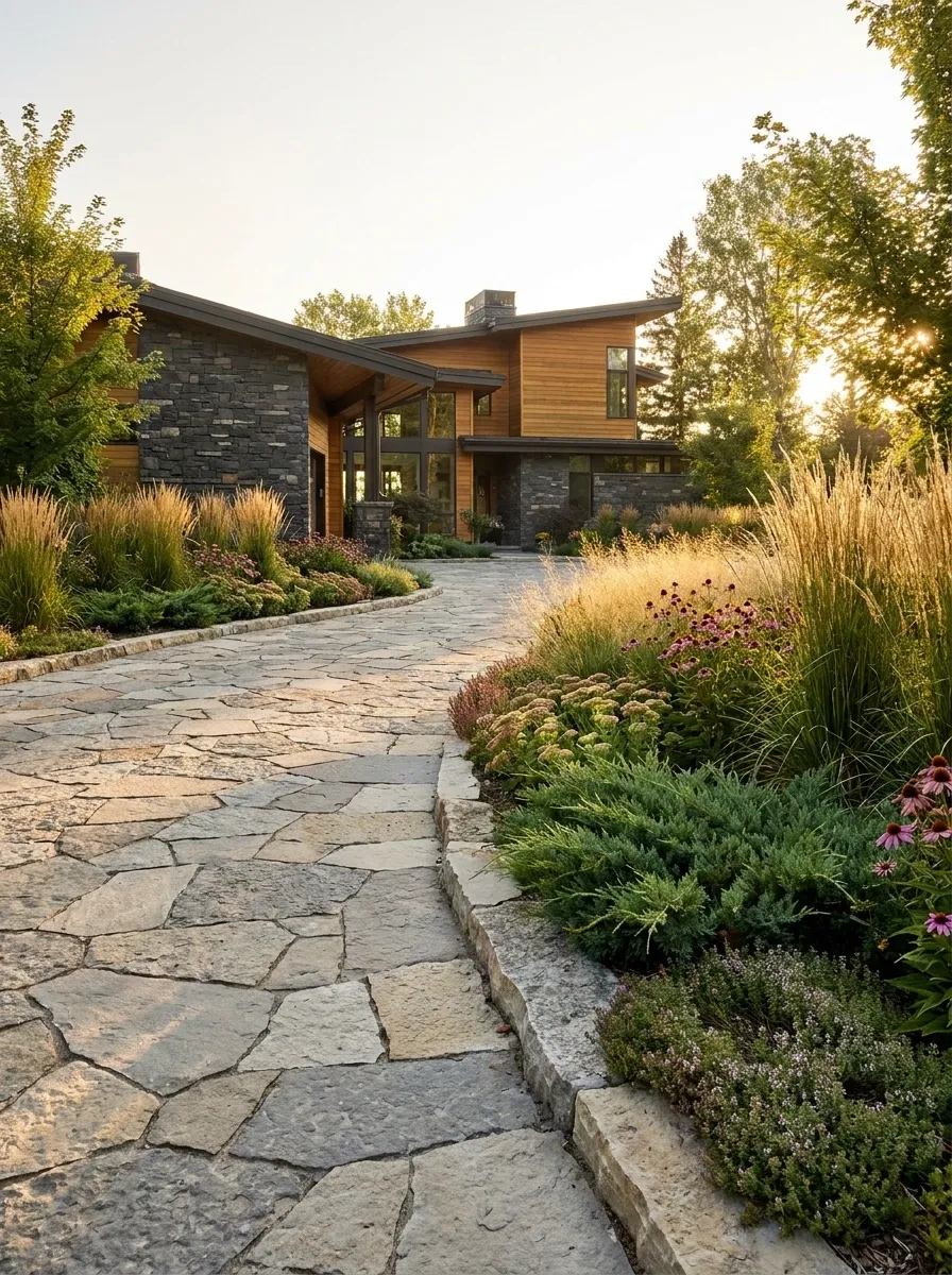 Natural Stone Drive With Soft Native Planting