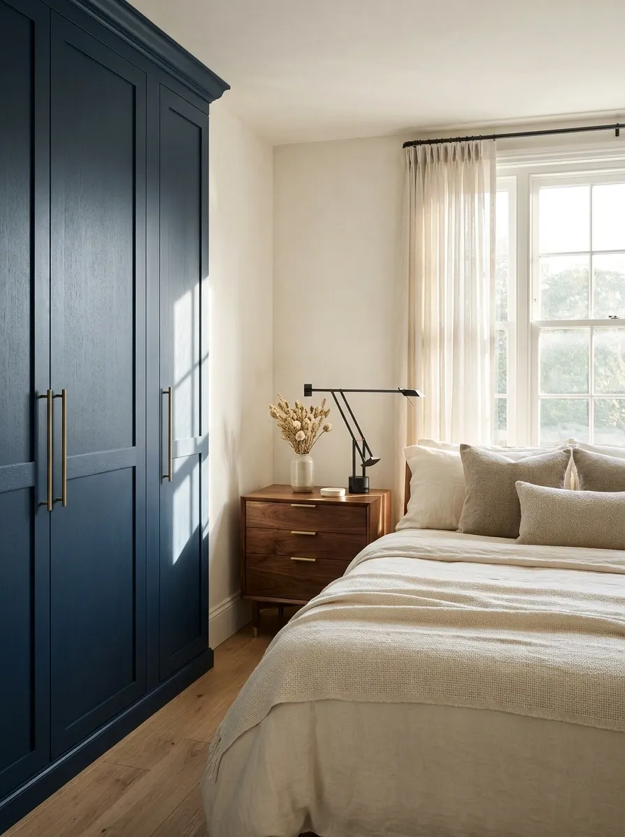 Navy Furniture With Crisp White And Walnut