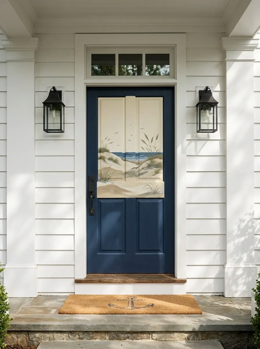 Navy Nautical Door With Painted Coastal Scene