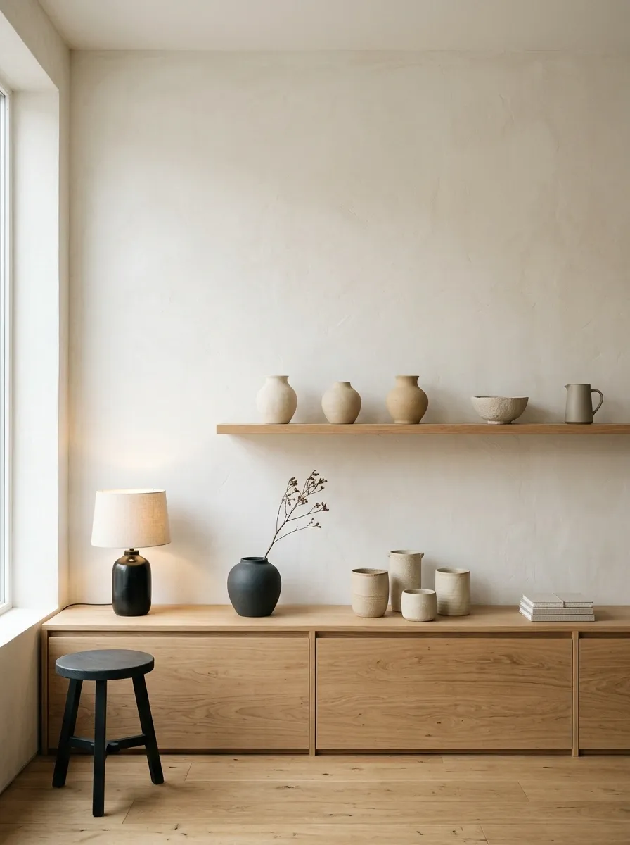 Neutral Japandi Booth With Low Furniture and Textured Walls