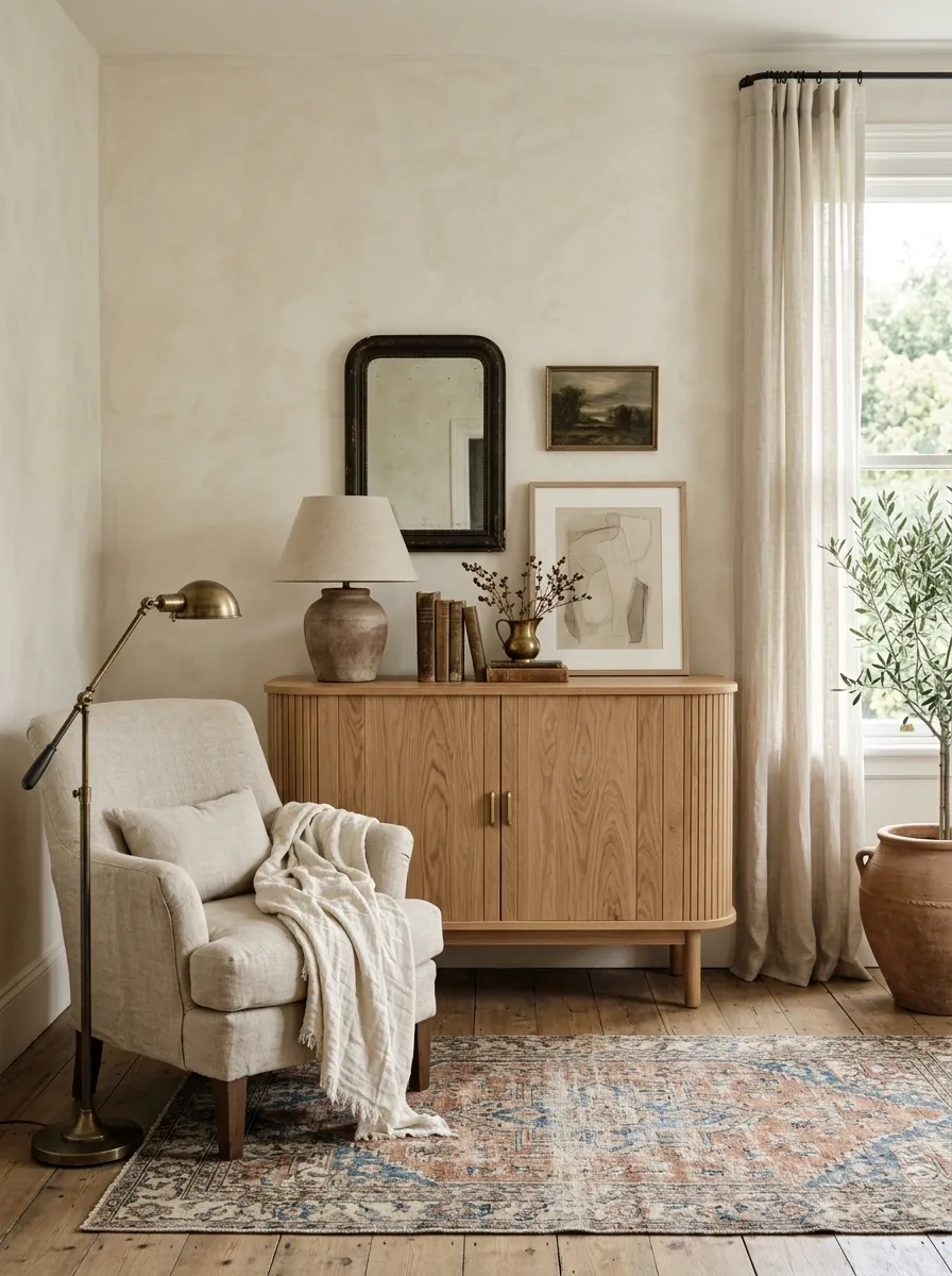 Neutral Vintage Apartment With Stone, Linen, and Oak