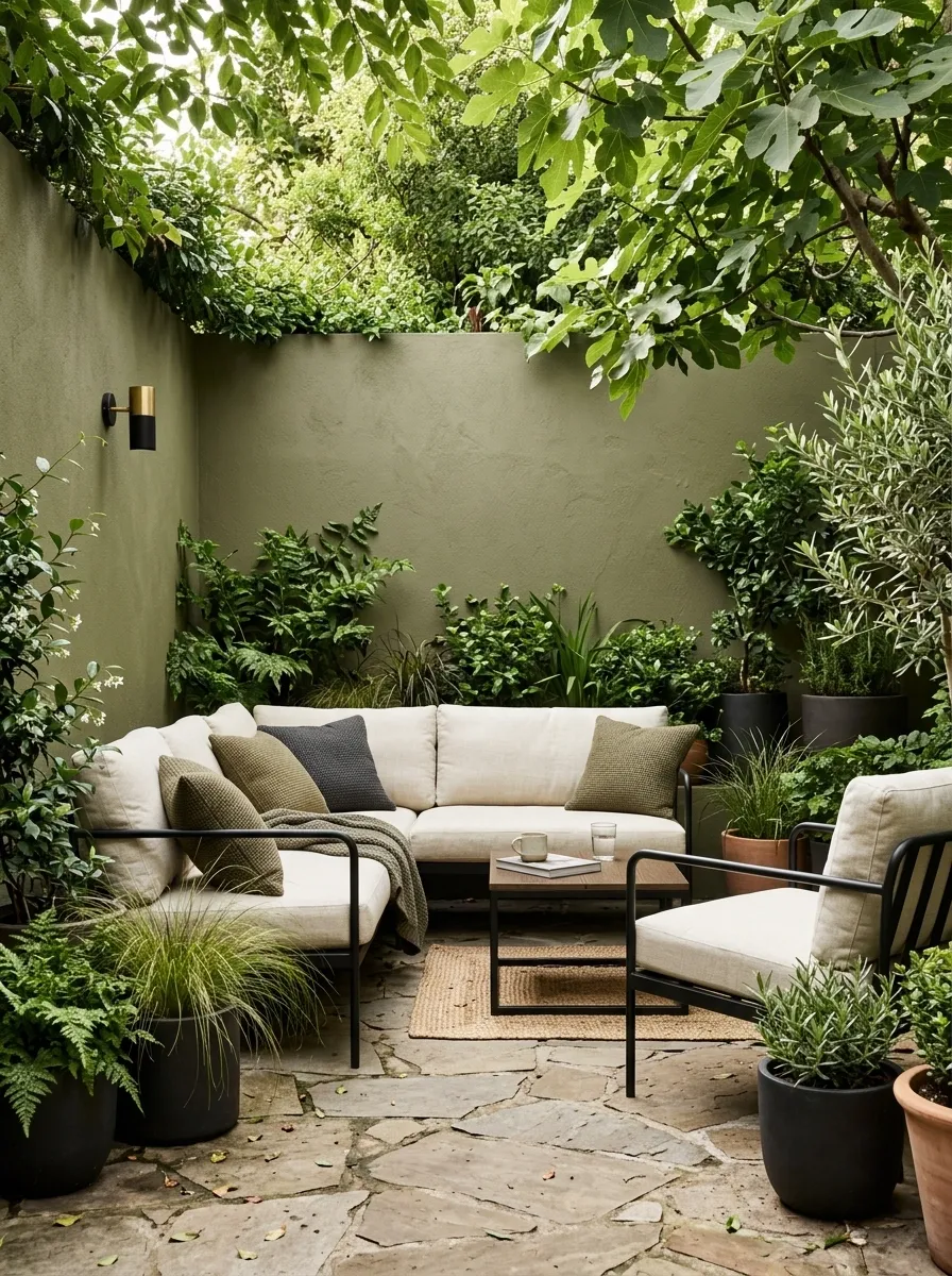 Olive, Cream, and Black Contemporary Patio