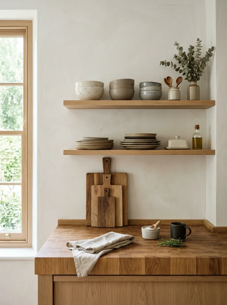 Open Shelving Corner With Butcher Block Worktop