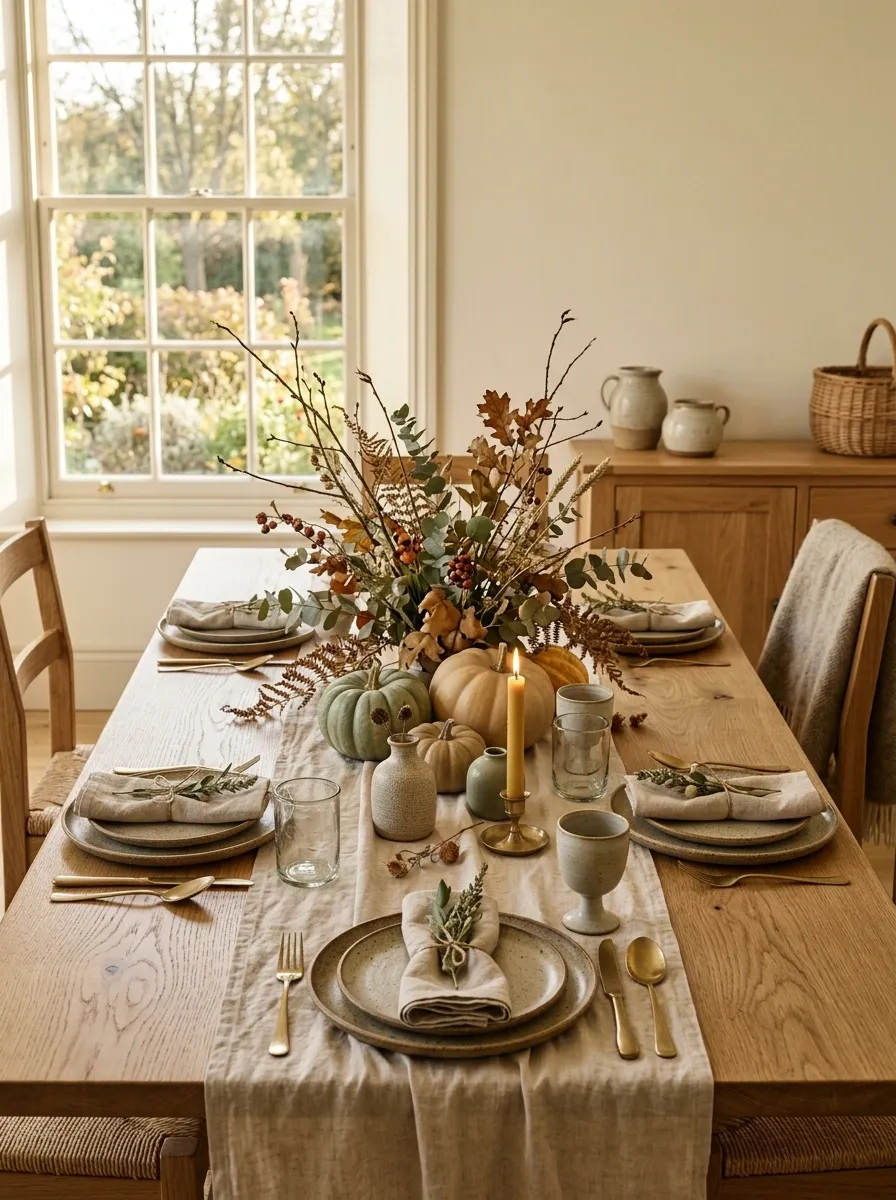 Organic Woodland Tablescape With Mossy Green and Natural Linen