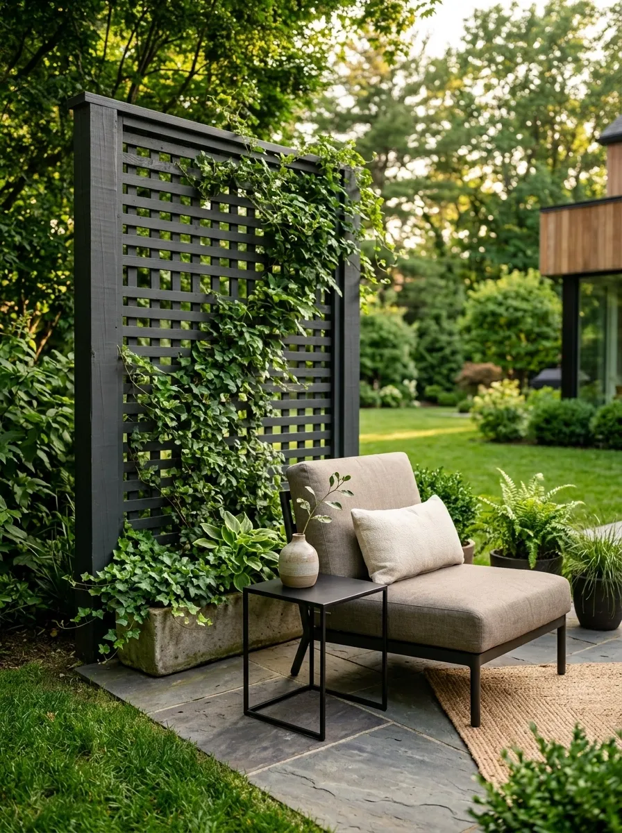 Outdoor Trellis Wall Behind a Lounge Chair