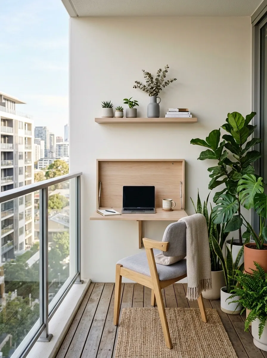 Outdoor Work Nook With a Green Privacy Screen