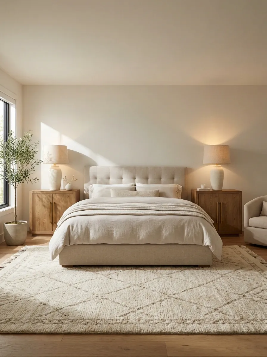 Oversized Matching Bedside Cabinets With Statement Lamps
