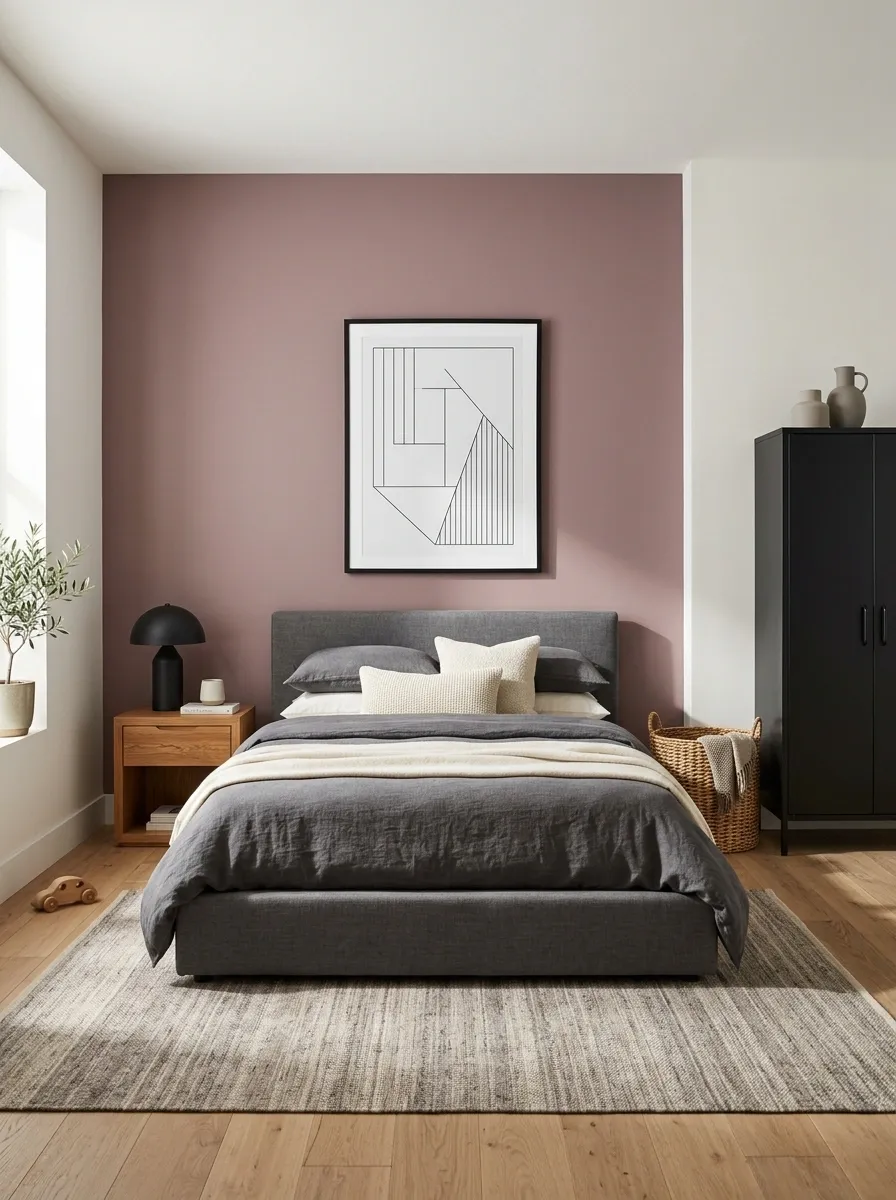Paint One Wall Dusty Rose and Keep the Other Walls Warm White