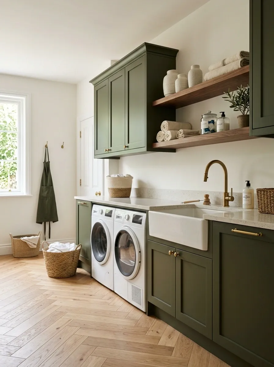 Paint the Cabinets a Deep Olive Instead of Adding More Decor