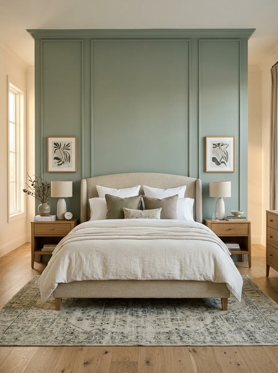 Paint the Headboard Wall in a Soft, Dusty Sage