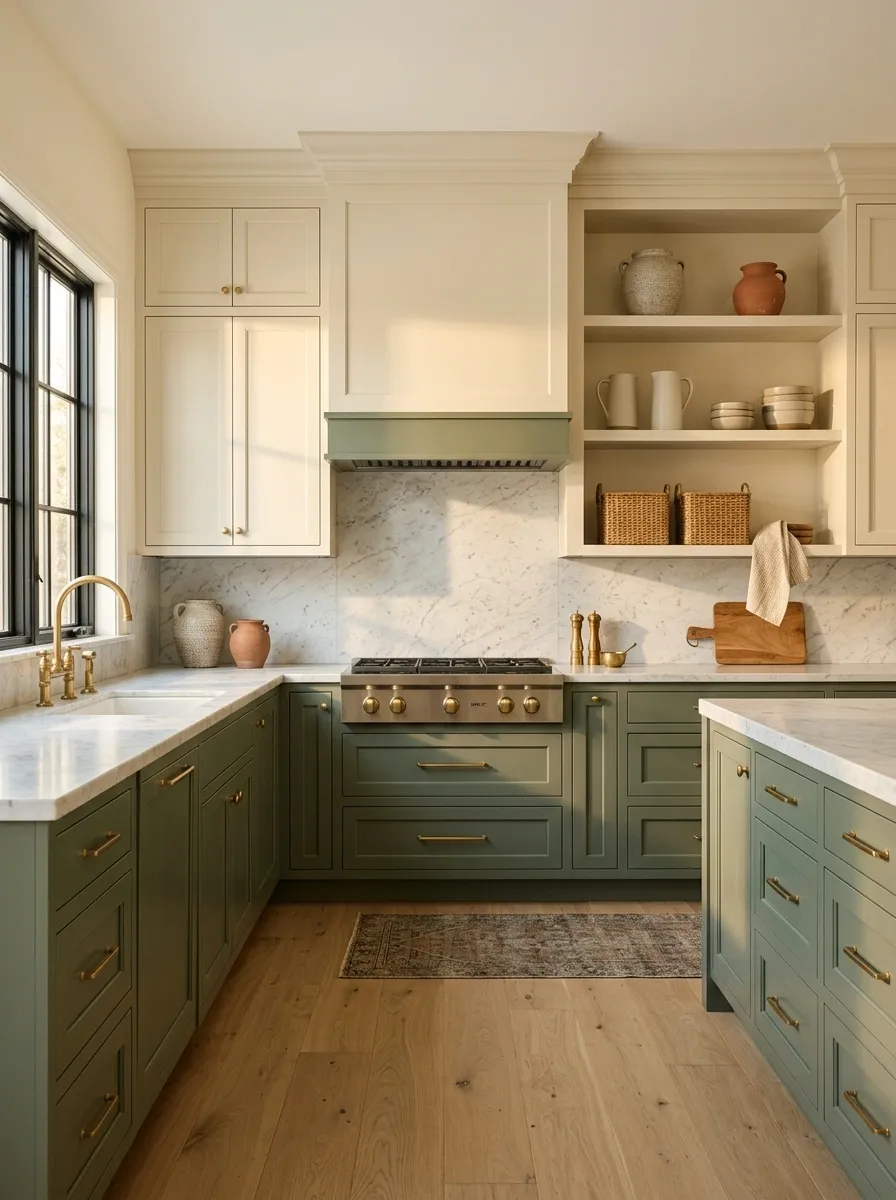 Paint the Lower Cabinets Green and Keep the Uppers Quiet