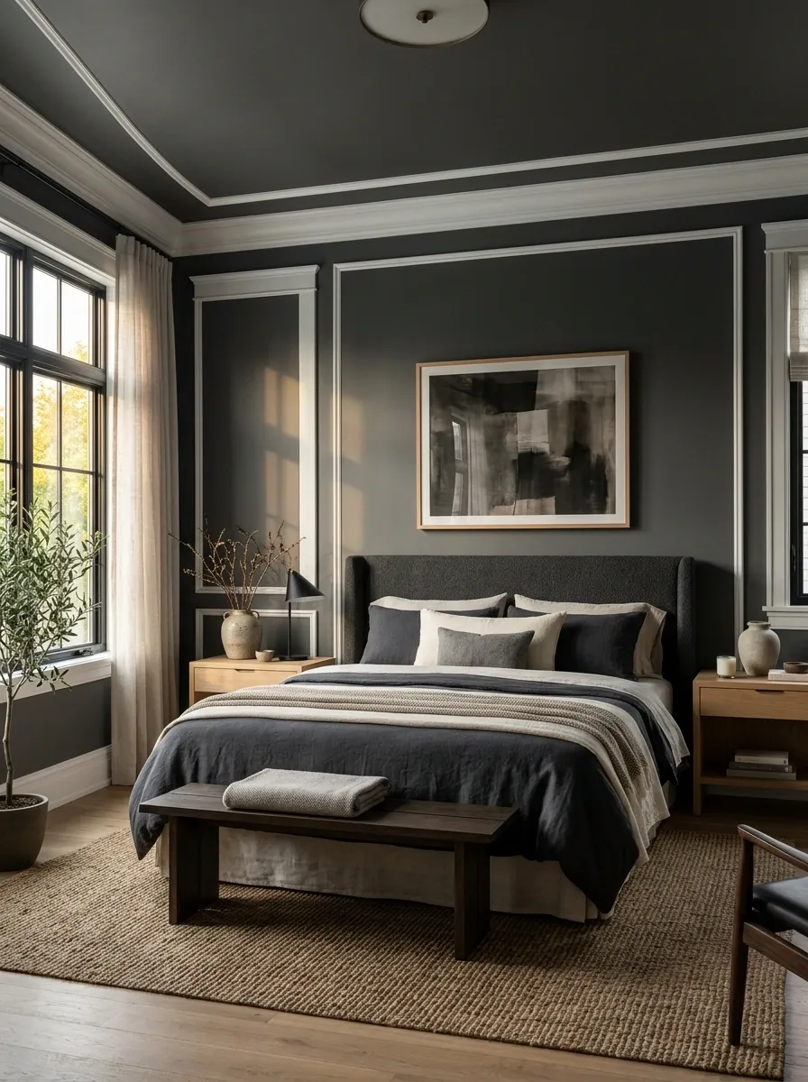 Paint the Walls Smoky Charcoal and Keep the Trim Soft White