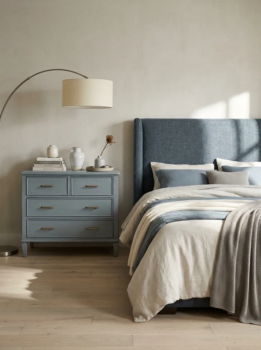 Painted Bedroom Furniture With A Tonal Headboard