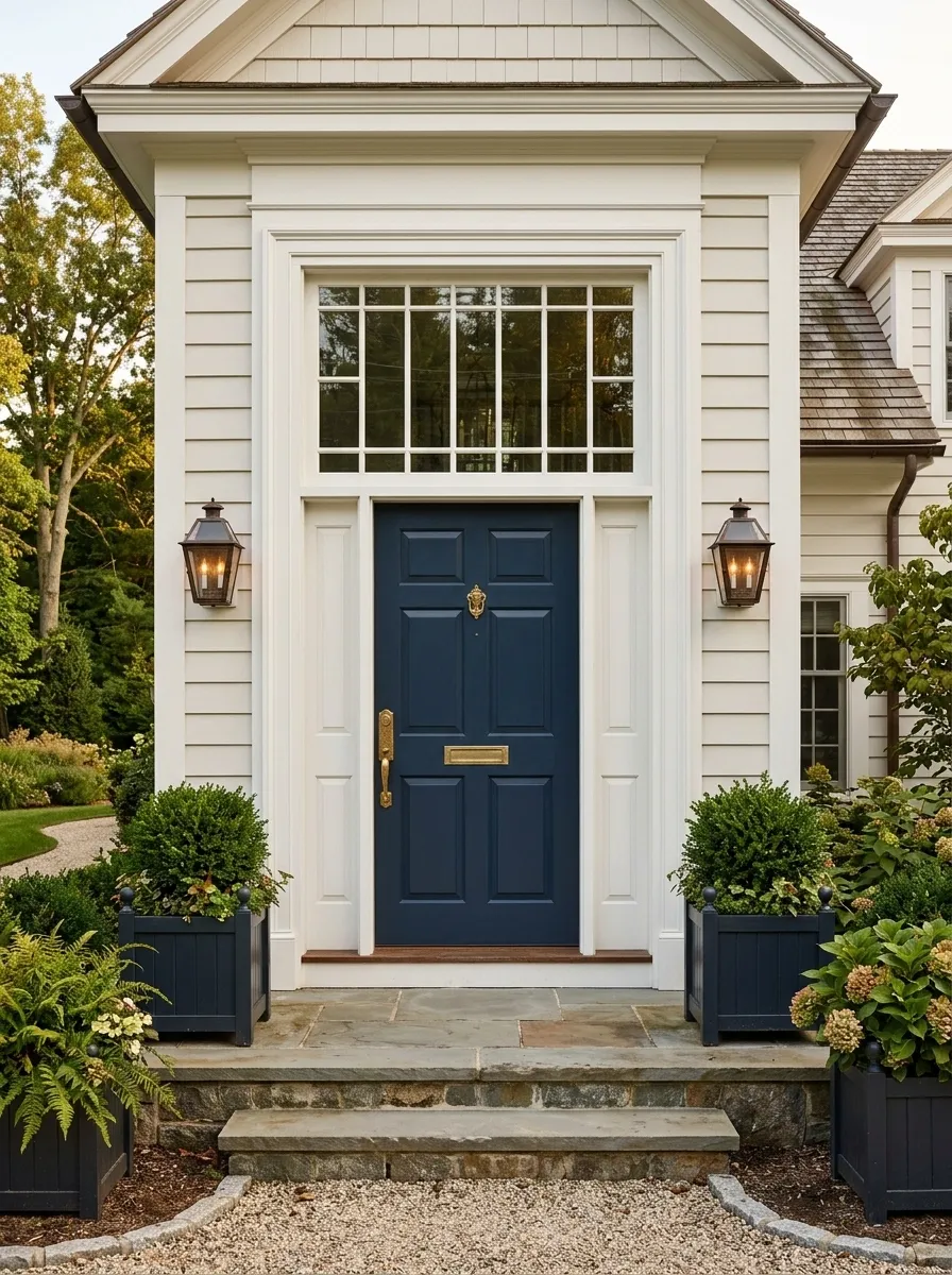 Painted Door With Decorative Overdoor Transom