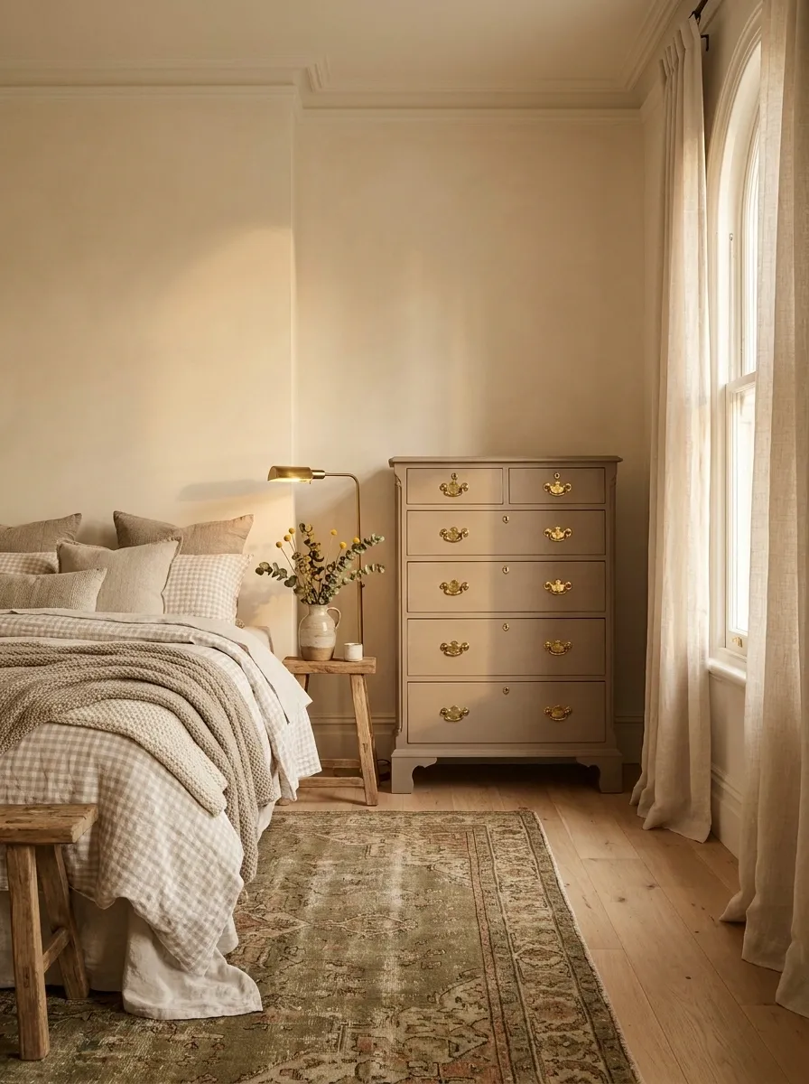 Painted Furniture With Antique Brass For A Collected Bedroom