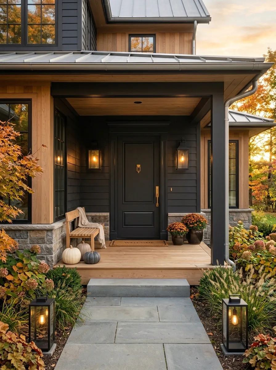 Pair Black Lanterns With Warm Wood for a Cleaner Fall Look