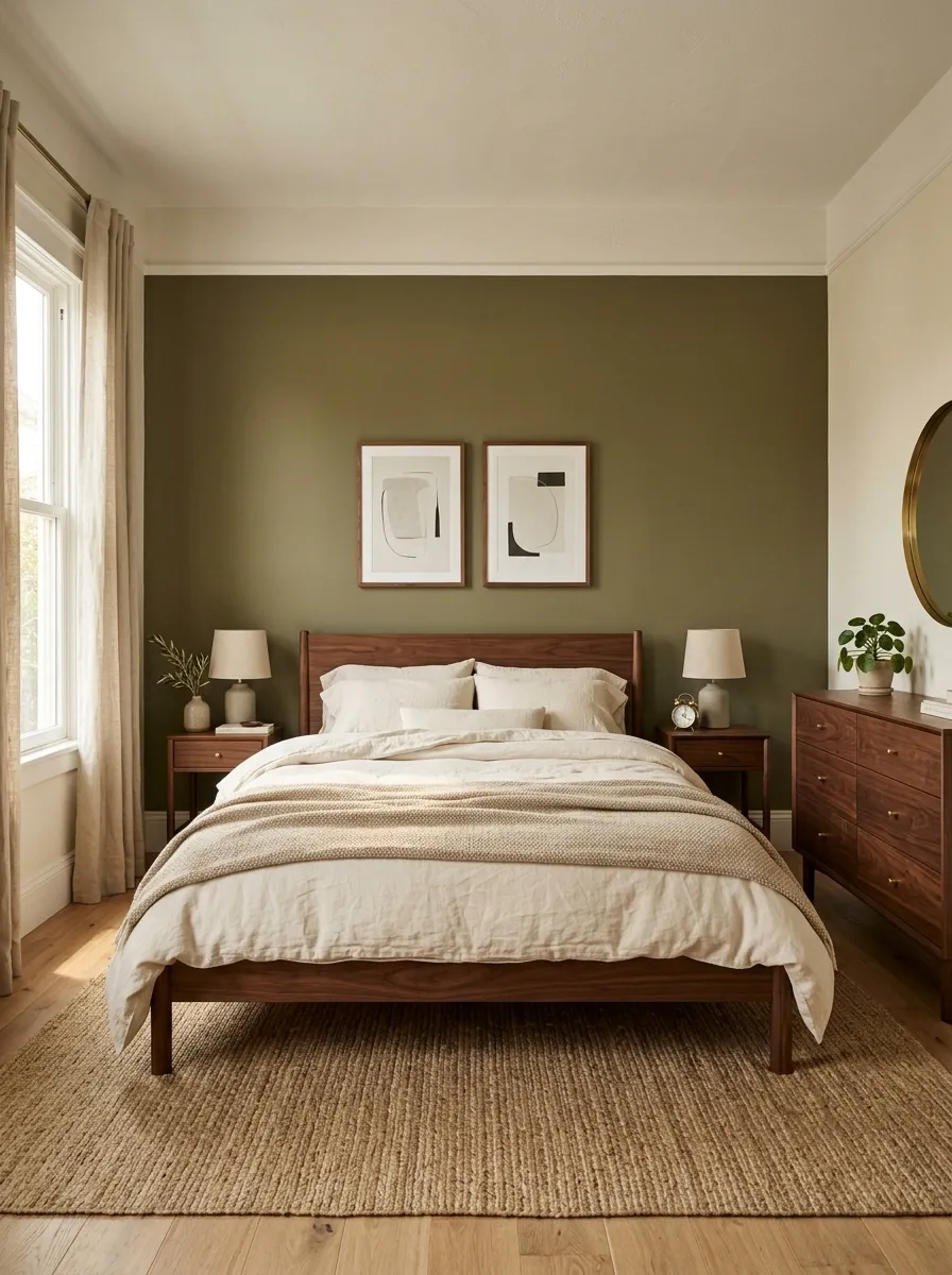 Pair Olive Green With Warm Walnut Furniture