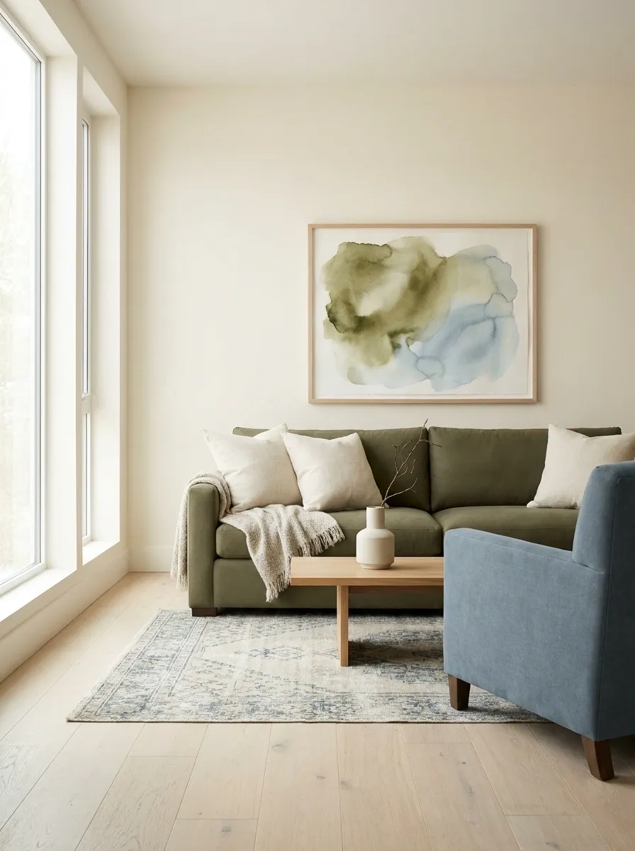Pair Olive With Soft Blue When You Want the Room to Feel Fresh