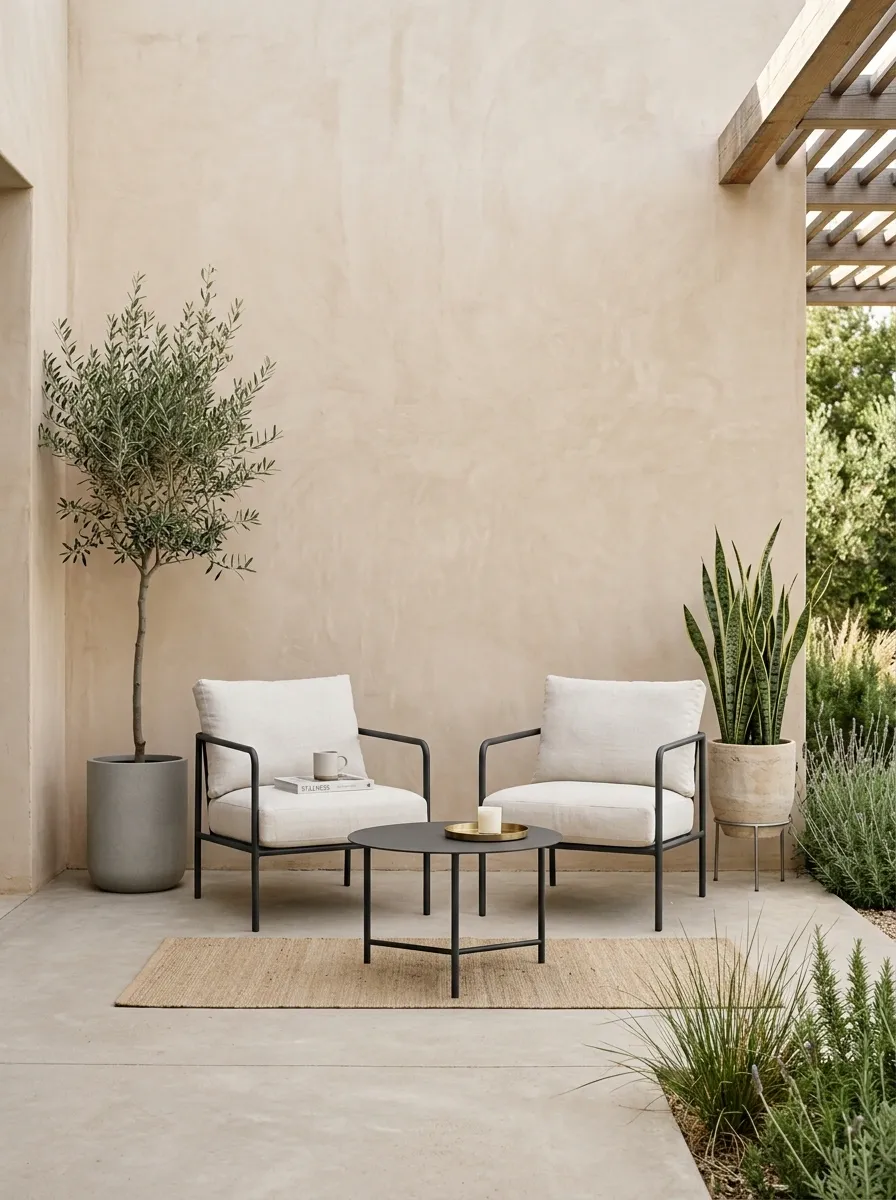 Pale Clay and Charcoal Minimal Patio