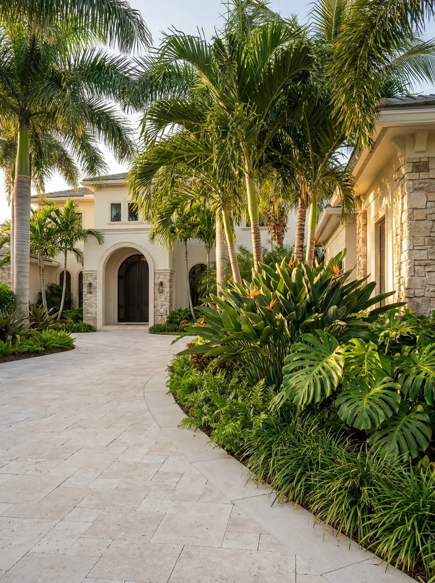 Palm-Lined Driveway With Tropical Layering
