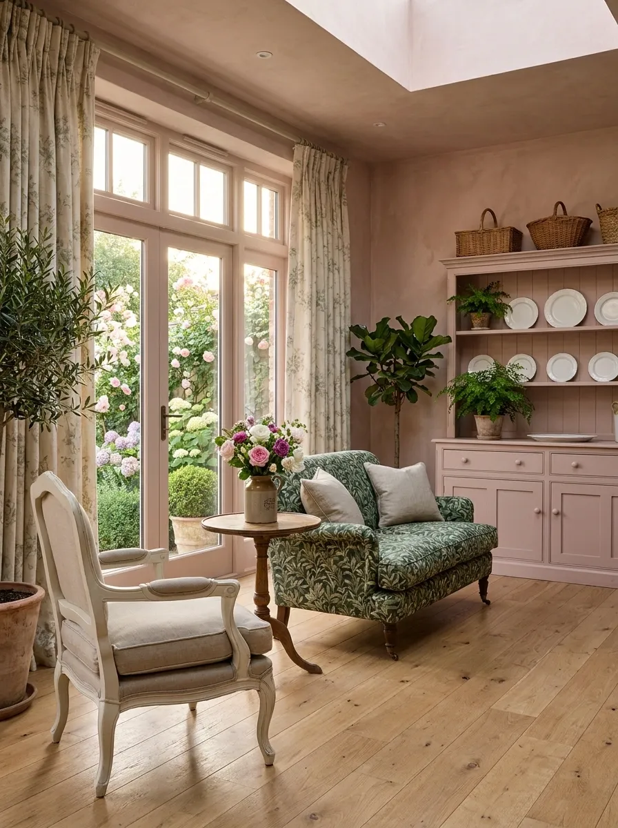 Pink and Green Garden Room With English Garden Character