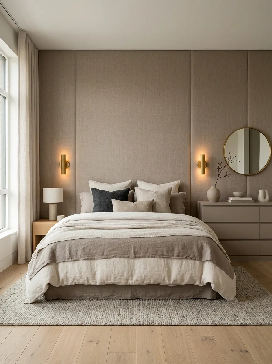 Plain Dresser With a Full-Height Fabric Headboard Effect