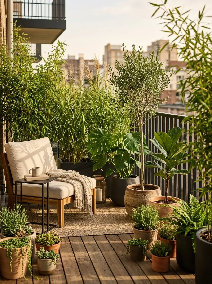 Plant-Filled Balcony With Mixed Screen Heights