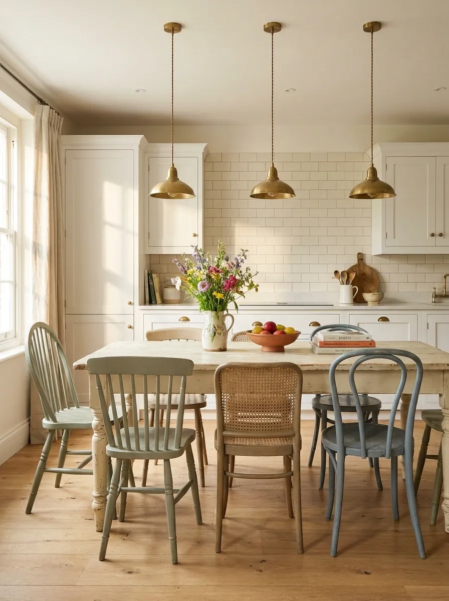 Playful Colorful Kitchen With Mismatched Chairs