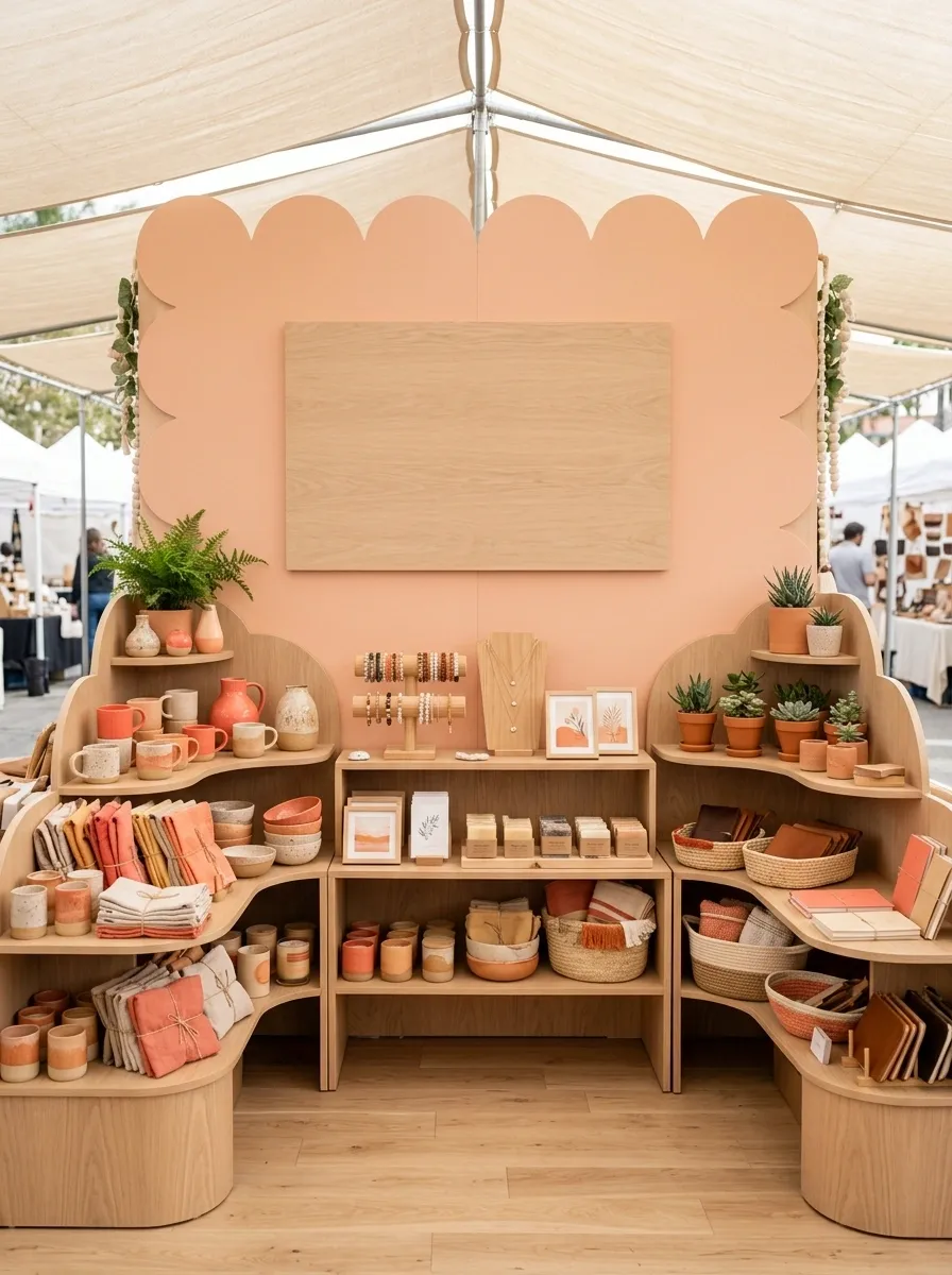 Playful Peach and Coral Booth With a Bold Scalloped Backdrop
