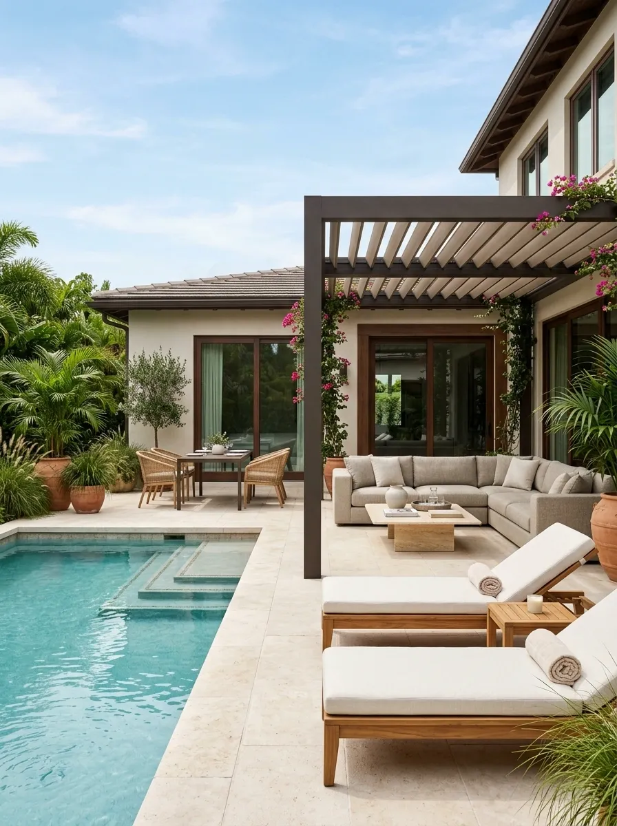 Poolside Back Patio With a Relaxed Resort Layout