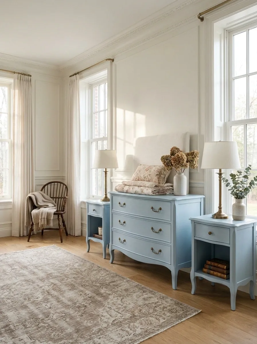 Powder Blue Furniture In A Traditional Bedroom