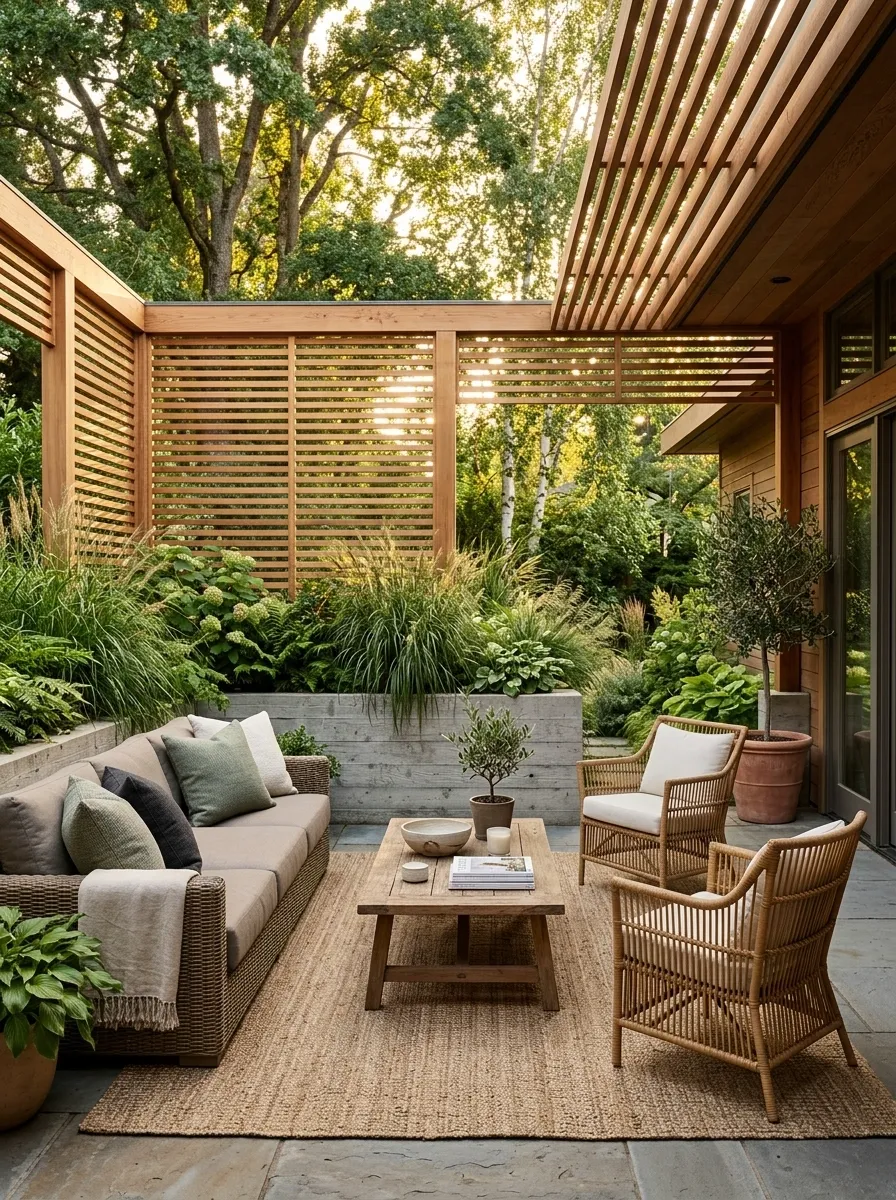 Privacy-Focused Patio With Layered Screening
