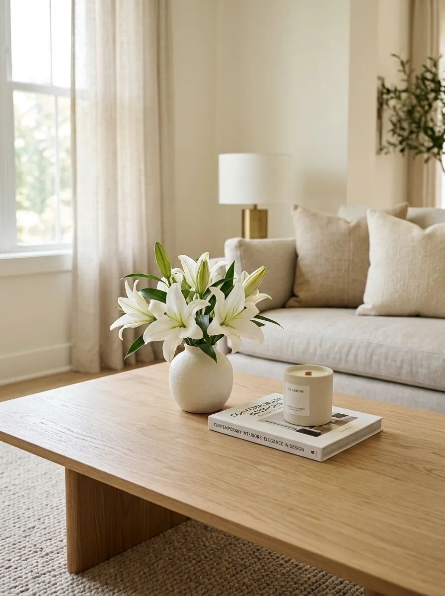 Put a Compact Lily Arrangement on a Coffee Table Tray