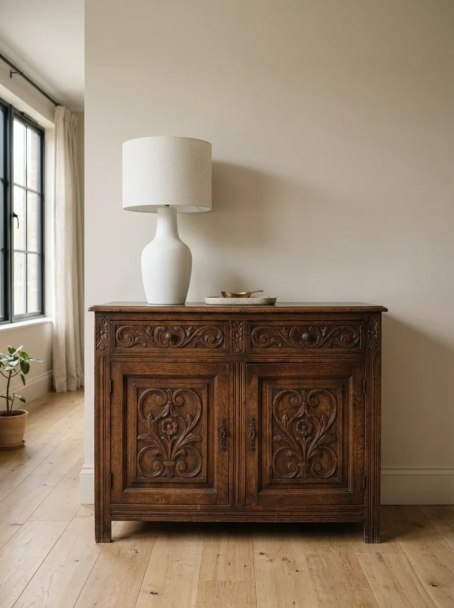 Put a Sleek Lamp on a Traditional Cabinet