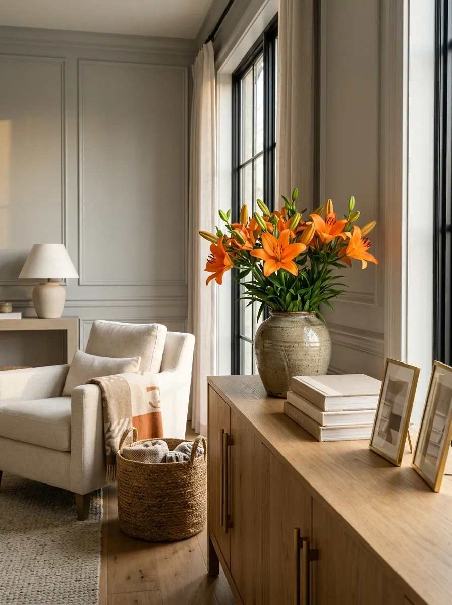 Put Orange Lilies Where the Room Needs a Strong Focal Point