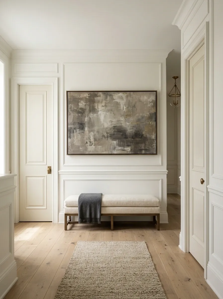 Quiet Gallery Wall With One Oversized Artwork