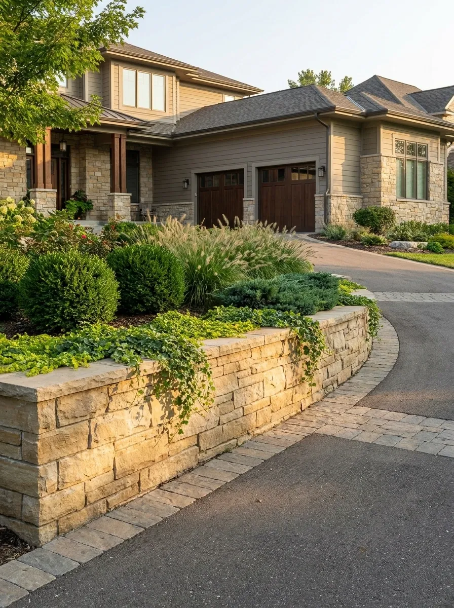 Raised Masonry Planter Along a Split-Level Drive
