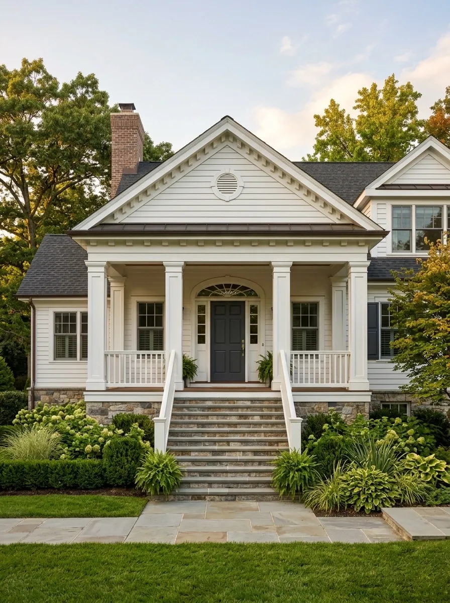 Raised Porch With Gable Roof and Broad Stair Approach